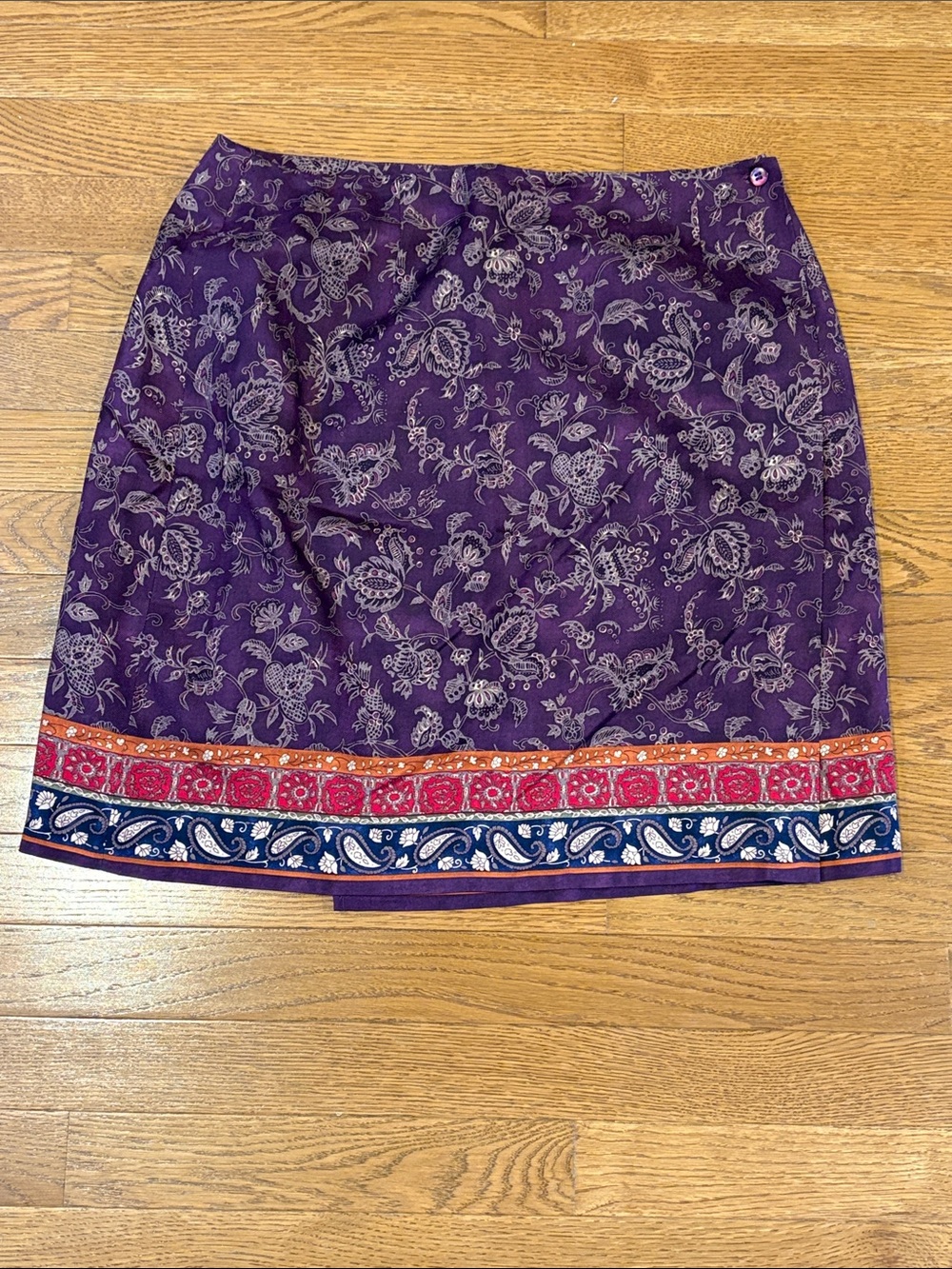 Talbots Petites | Purple Paisley Wrap Mini Skirt Pencil Size 14 Pure Silk